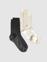 Load image into Gallery viewer, Women&#39;s Black &amp; Ivory Ribbed Socks Two Pack