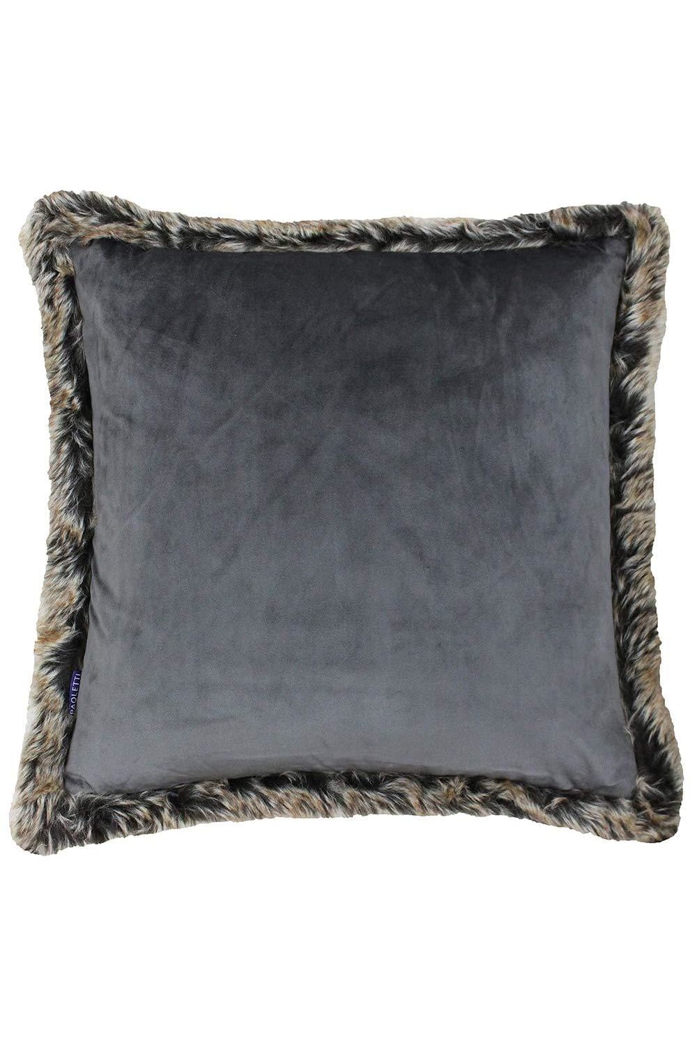 Riva Paoletti Kiruna Faux Fur Edged Square Cushion Cover (Smokey Gray) (18 x 18in)