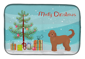 14 in x 21 in Tan Goldendoodle Christmas Tree Dish Drying Mat