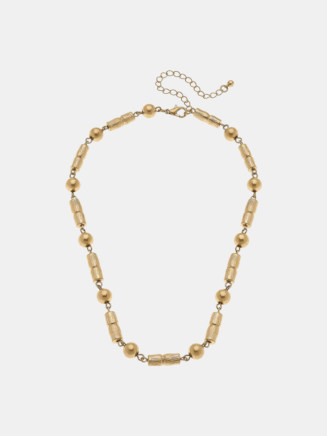 Jules Bamboo & Ball Bead Necklace in Worn Gold