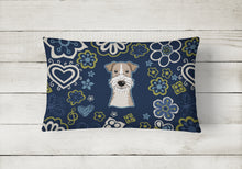 Load image into Gallery viewer, 12 in x 16 in  Outdoor Throw Pillow Blue Flowers Wire Haired Fox Terrier Canvas Fabric Decorative Pillow