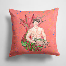 Load image into Gallery viewer, 14 in x 14 in Outdoor Throw PillowBrunette Merman Fabric Decorative Pillow