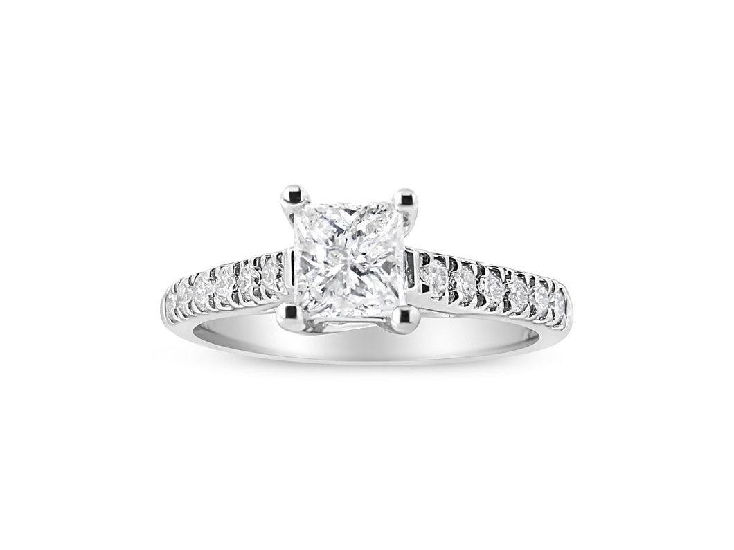 14K White Gold 1 1/5 Cttw 4-Prong Set Princess Diamond Classic Engagement Ring (I1-I2 Color, H-I Clarity) Ring