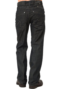 Men's Relaxed Straight Blue Distressed Zipper Trim Pocket Denim Jeans