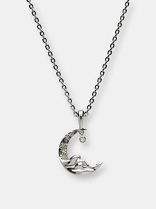 925 Sterling Silver Diamond Moon Wave Necklace