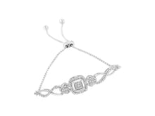 Load image into Gallery viewer, .925 Sterling Silver Diamond Cushion Frame Heart - Sides Twist 4” - 10” Adjustable Bolo Tennis Bolo Bracelet