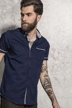 Load image into Gallery viewer, Brave Soul Mens Colvin Short Sleeve Shirt With Contrast Check Detail (Navy)