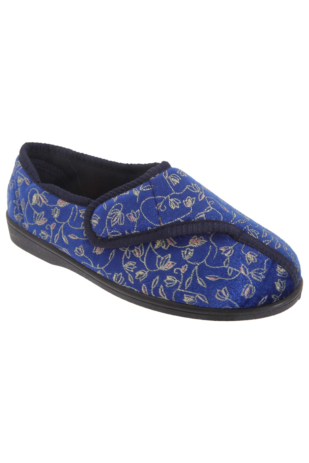 Womens/Ladies Janice Touch Fastening Floral Slippers - Navy Blue