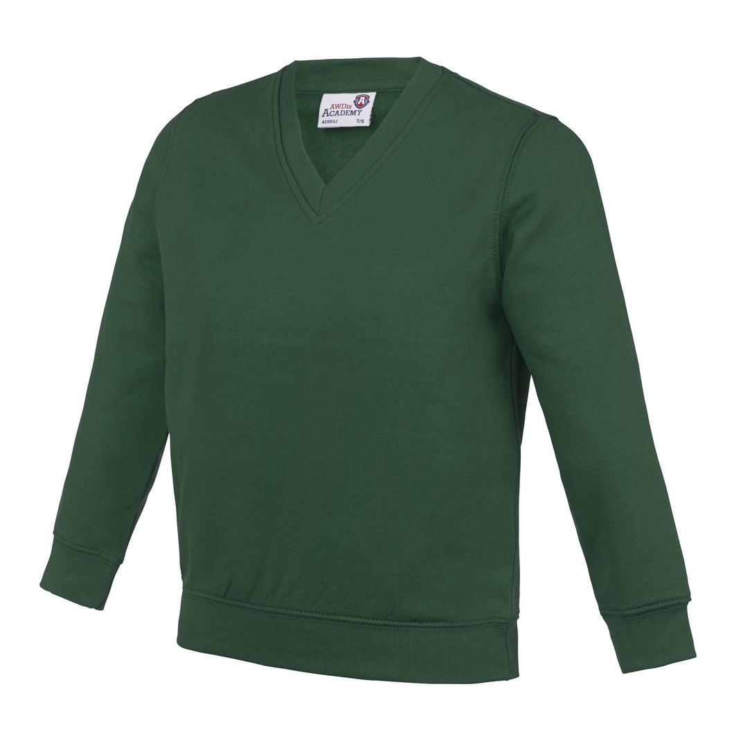 AWDis Academy Childrens/Kids Junior V Neck School Jumper/Sweatshirt (Green)