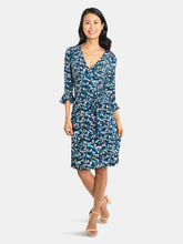 Load image into Gallery viewer, Perfect Wrap Ruffle Sleeve Dress in Calico Blue