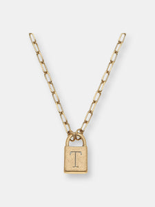 Kinsley Padlock Initial Necklace in Worn Gold