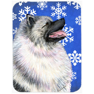 SS4626LCB Keeshond Winter Snowflakes Holiday Glass Cutting Board - Large