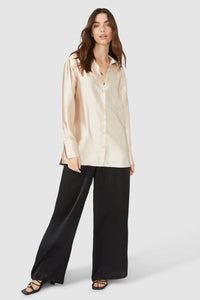 Womens/Ladies Satin Shirt - Oyster