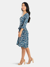 Load image into Gallery viewer, Perfect Wrap Ruffle Sleeve Dress in Calico Blue
