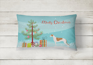 12 in x 16 in  Outdoor Throw Pillow Greyhound Merry Christmas Tree Canvas Fabric Decorative Pillow