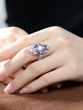Load image into Gallery viewer, Sterling Silver Sapphire Cubic Zirconia Geometrical Coctail Ring