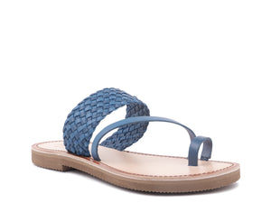 Isidora Blue Braided Leather Flat Sandal
