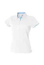 Load image into Gallery viewer, Front Row Womens/Ladies Contrast Pique Polo Shirt (White/ Sky Blue)
