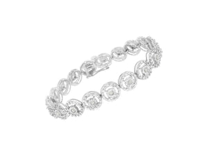 .925 Sterling Silver 1.0 Cttw Diamond Nested Circle Miracle Set Open Wheel 7" Fashion Link Bracelet
