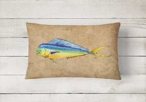 12 in x 16 in  Outdoor Throw Pillow Dolphin Mahi Mahi Canvas Fabric Decorative Pillow
