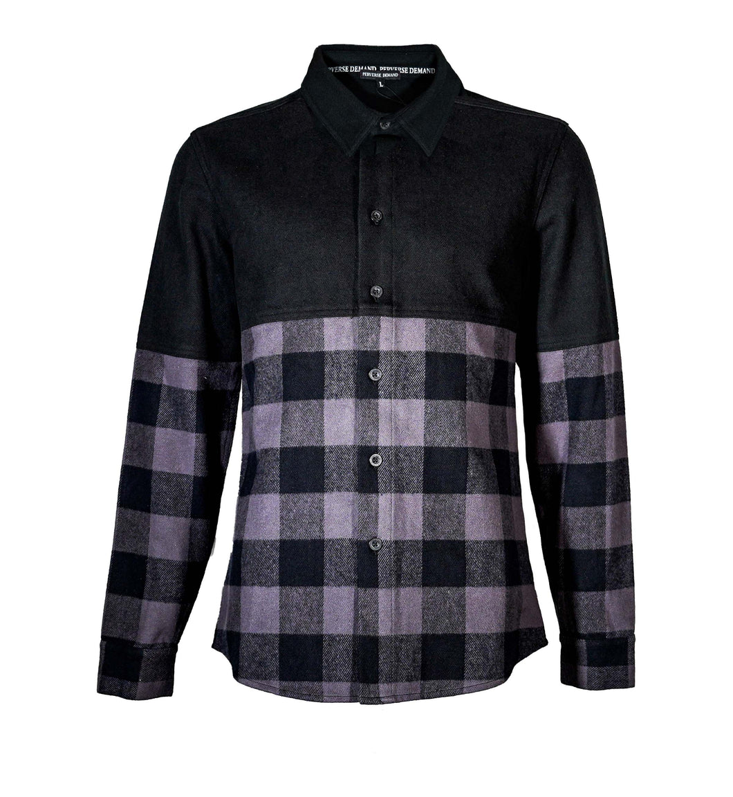 Grey Brushed Check Colourblock Shirt