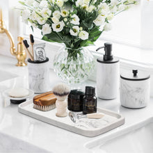 Load image into Gallery viewer, Lyme Regis 5-Piece Bathroom Accessory Set with Soap Pump, Toothbrush Holder, Vanity Tray, Soap Dish and Storage Jar in Marble White