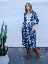 Load image into Gallery viewer, Carla Dress / Navy + Milky White Floral Cotton