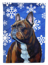 Load image into Gallery viewer, 11 x 15 1/2 in. Polyester French Bulldog Winter Snowflakes Holiday Garden Flag 2-Sided 2-Ply
