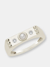 Load image into Gallery viewer, Sterling Silver Pearl &amp; CZ Bar Ring