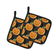 Load image into Gallery viewer, Watecolor Halloween Jack-O-Lantern Pair of Pot Holders