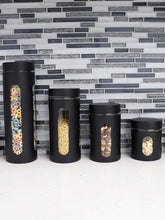 Load image into Gallery viewer, 4 Piece Stainless Steel Canisters with Multiple Peek-Through Windows, Black