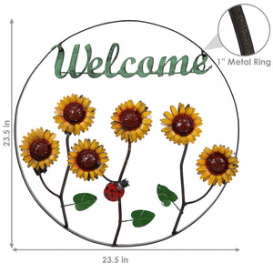Metal Indoor Outdoor Sunflower Ladybug Welcome Sign Door Wall Decor