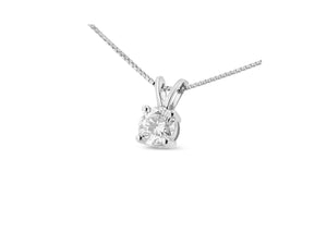 14K White Gold 1/4 Cttw Round Cut Lab Grown White Diamond 4-Prong Solitaire Pendant Necklace