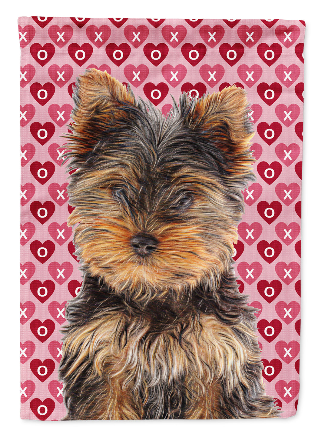 Hearts Love And Valentine's Day Yorkie Puppy / Yorkshire Terrier Garden Flag 2-Sided 2-Ply