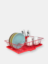 Load image into Gallery viewer, 3 Piece Rust-Resistant Vinyl Dish Drainer with Self-Draining Drip Tray, Red