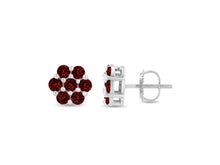 Load image into Gallery viewer, 14K White Gold 1.0 Cttw Treated Red Diamond Prong Set 7 Stone Floral Stud Earrings