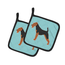 Load image into Gallery viewer, Welsh Terrier  Checkerboard Blue Pair of Pot Holders