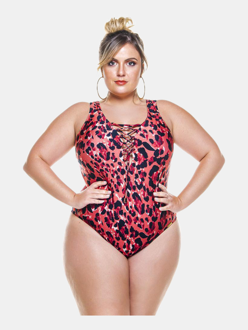Padded Swimsuit with Crisscross Detailing in The Neckline in Savana Print