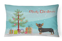 Load image into Gallery viewer, 12 in x 16 in  Outdoor Throw Pillow Black and Tan Chiweenie Christmas Tree Canvas Fabric Decorative Pillow