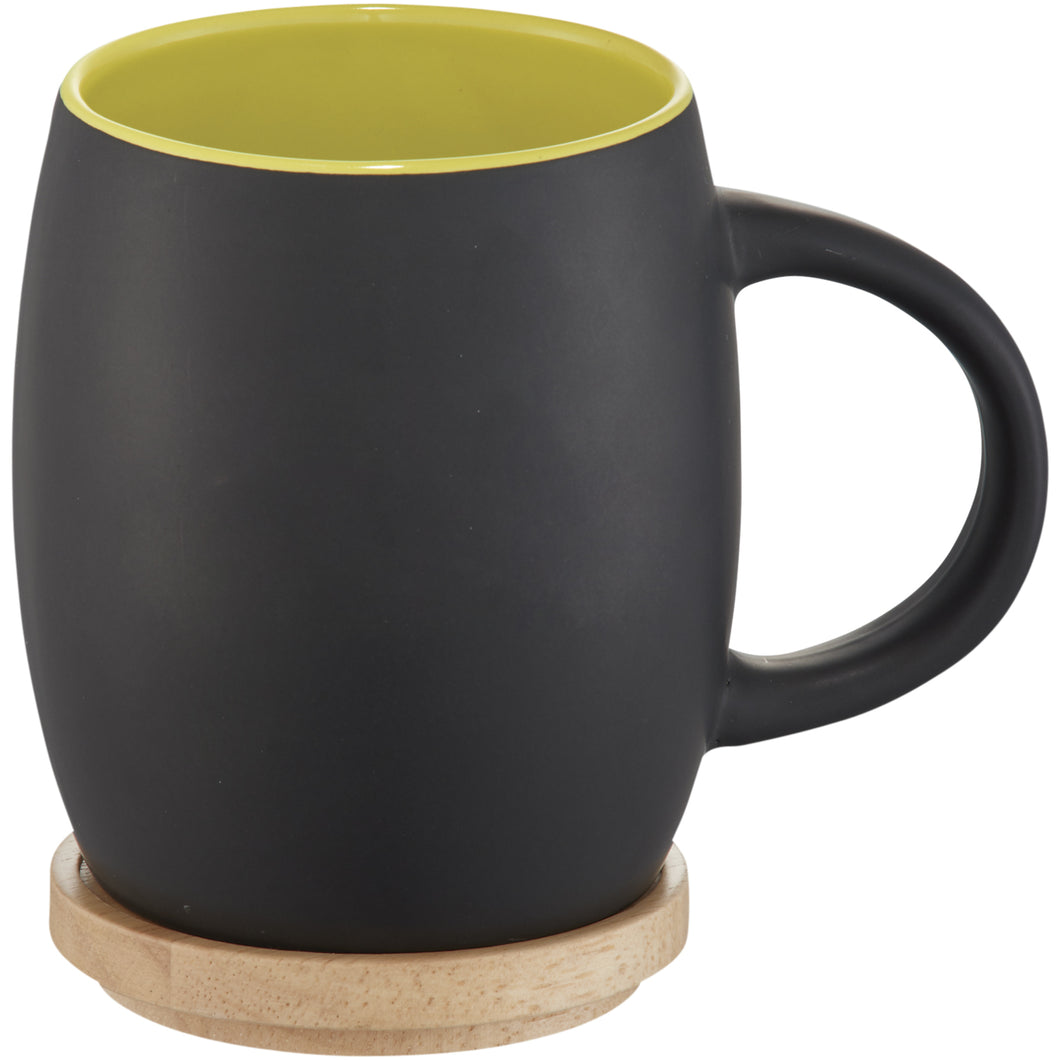 Avenue Hearth Ceramic Mug With Wood Lid/Coaster (Solid Black/Lime) (4.1 x 3 inches)
