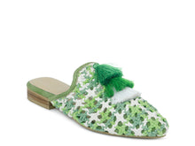 Load image into Gallery viewer, Mariana Green Woven Flat Mules With Tassels