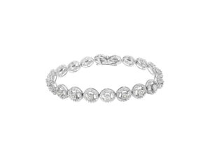 .925 Sterling Silver 1/2 Cttw Diamond Nested Circle Miracle Set Open Wheel 7" Fashion Link Bracelet