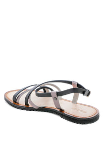 June Black Strappy Flat Leather Sandals